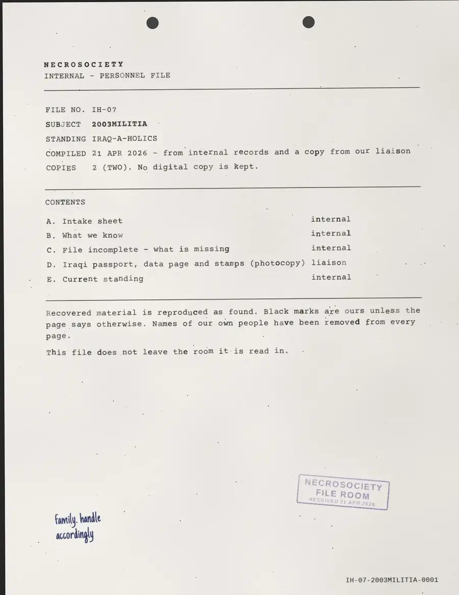 2003MILITIA, page 1 of 6: NECROSOCIETY - INTERNAL - PERSONNEL FILE