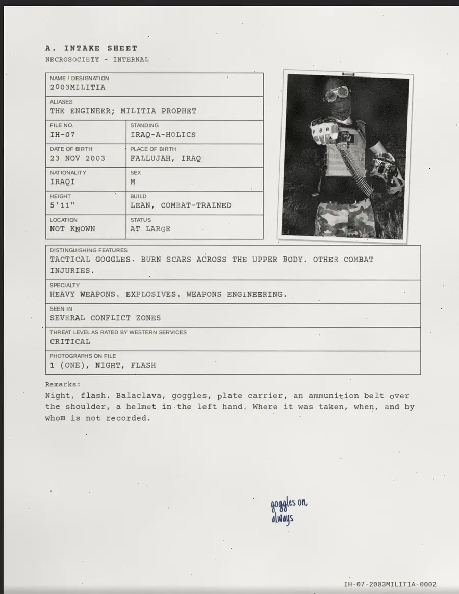 2003MILITIA, page 2 of 6: A. INTAKE SHEET