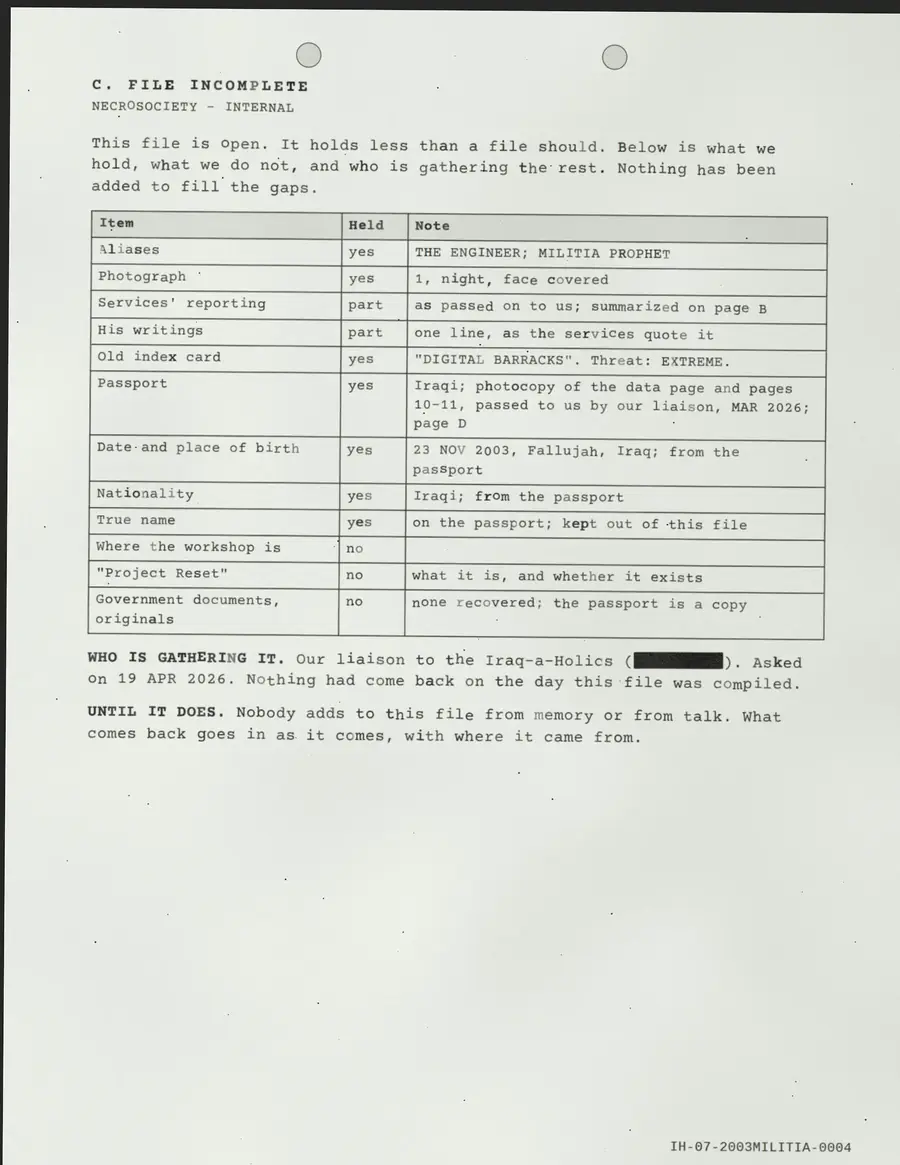 2003MILITIA, page 4 of 6: C. FILE INCOMPLETE