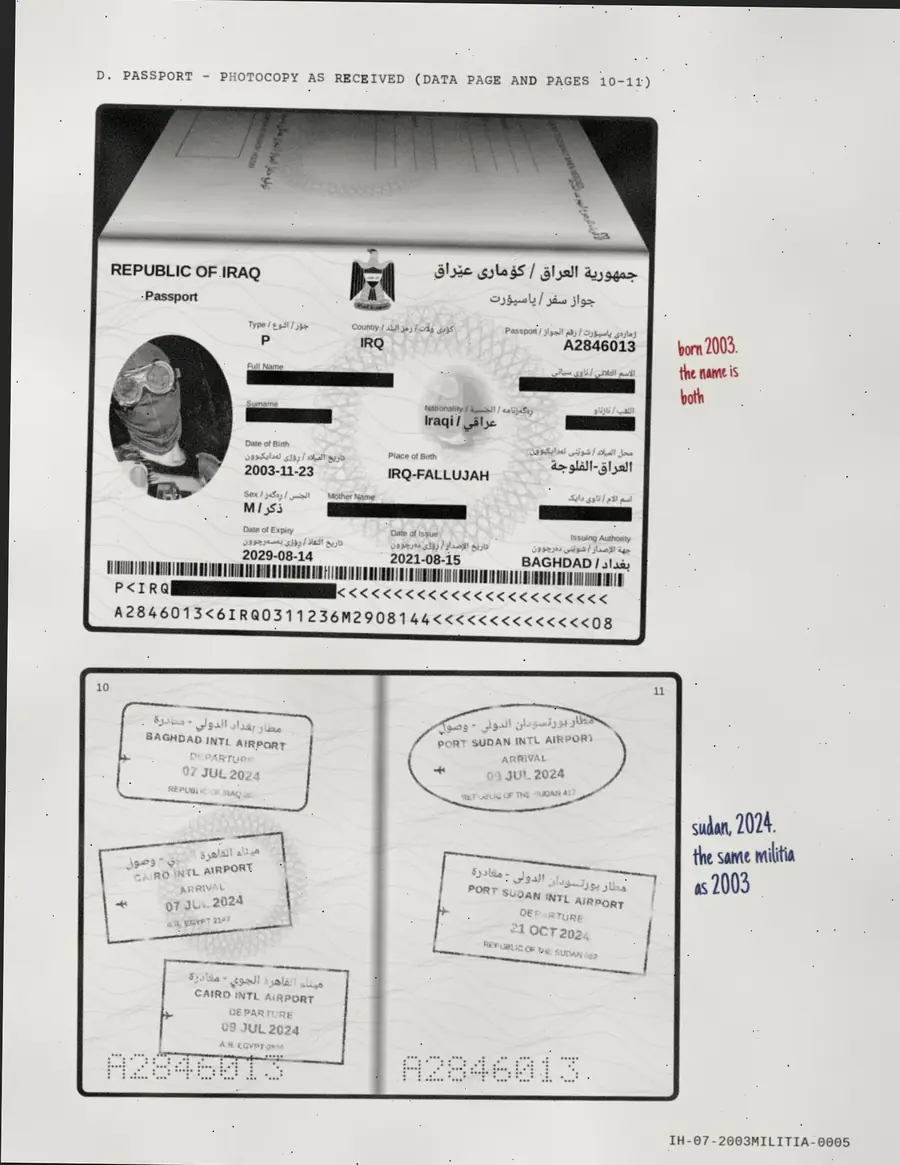 2003MILITIA, page 5 of 6: D. PASSPORT - PHOTOCOPY AS RECEIVED (DATA PAGE AND PAGES 10-11)