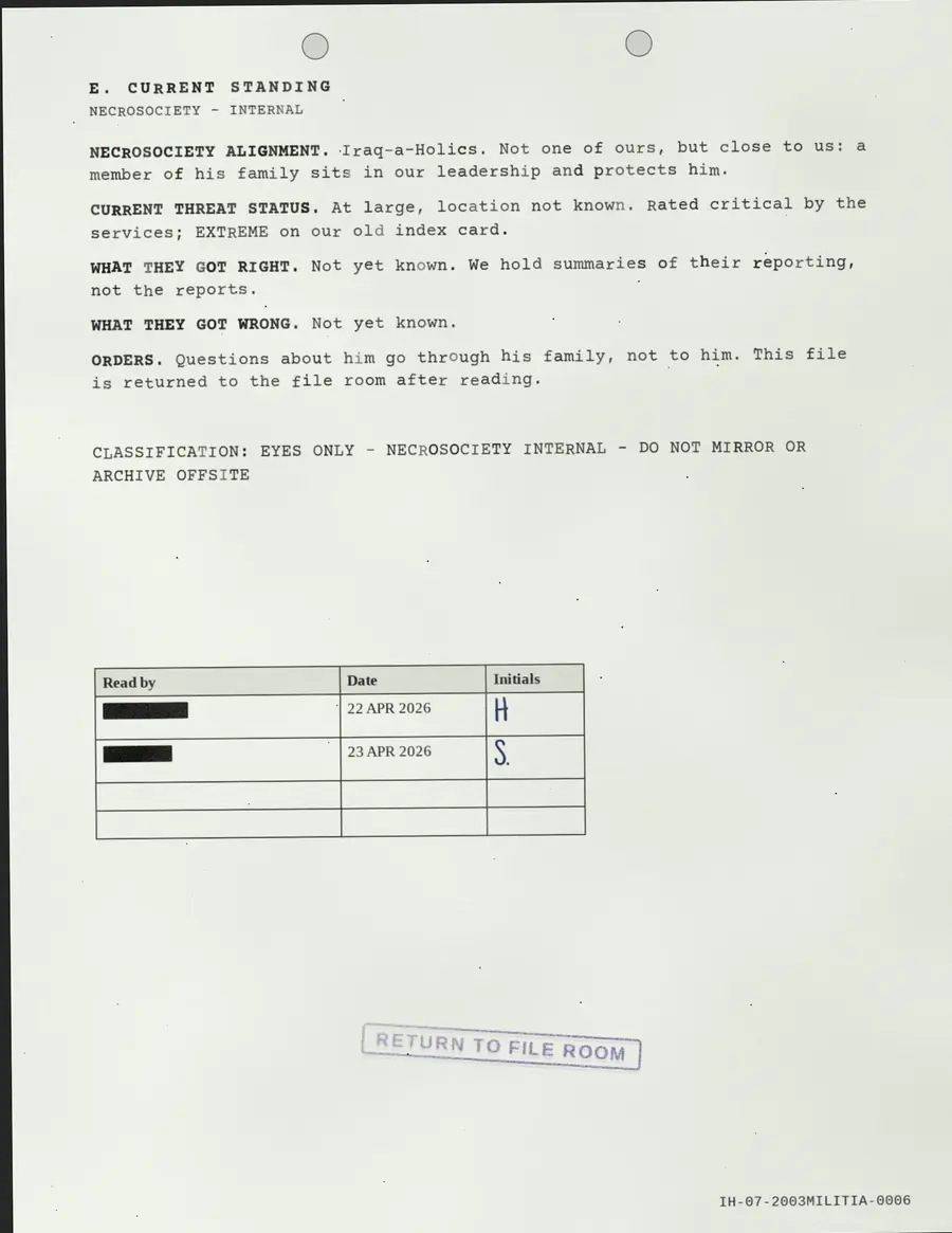 2003MILITIA, page 6 of 6: E. CURRENT STANDING