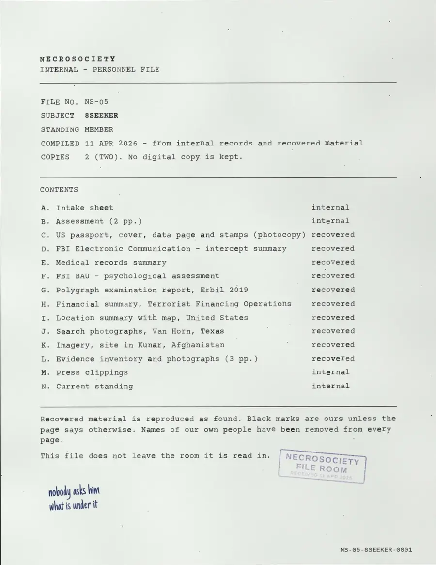8SEEKER, pagina 1 di 18: NECROSOCIETY - INTERNO - FILE PERSONALE