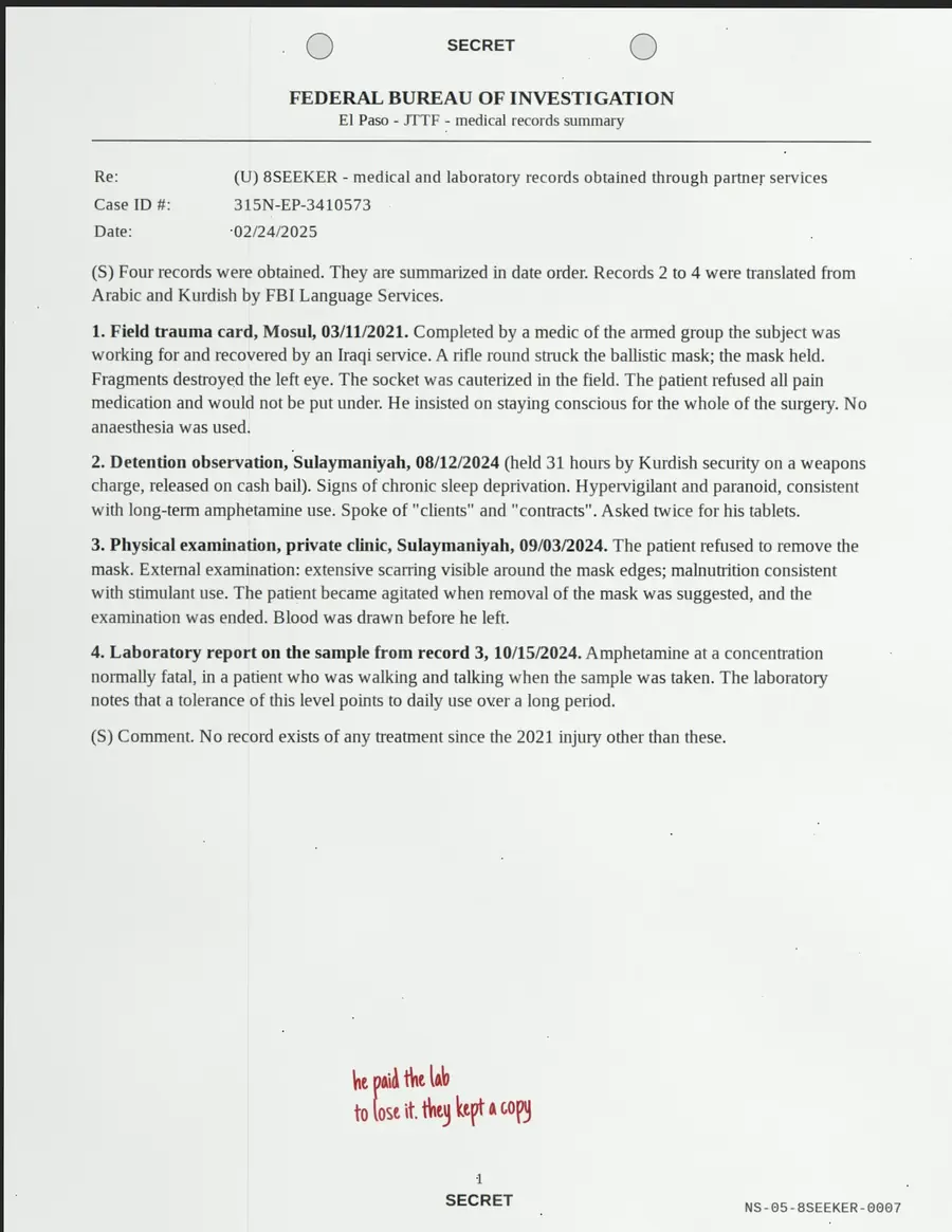 8SEEKER, pagina 7 di 18: FEDERAL BUREAU OF INVESTIGATION - El Paso - JTTF - riepilogo della cartella clinica