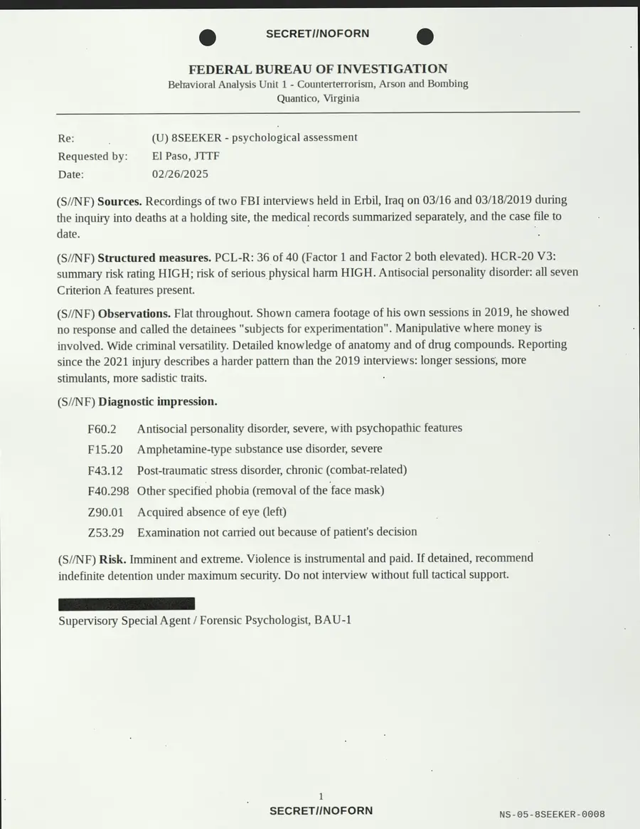 8SEEKER, pagina 8 di 18: UFFICIO FEDERALE D'INVESTIGAZIONE - Analisi comportamentale Unità 1 - Antiterrorismo, incendio doloso...