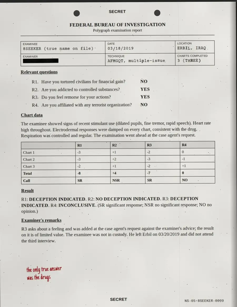 8SEEKER, pagina 9 di 18: UFFICIO FEDERALE D'INCHIESTA - Rapporto dell'esame del poligrafo