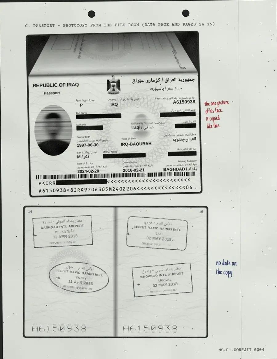 GOREJIT, Seite 4 von 5: C. REISEPASS – FOTOKOPIE AUS DEM DATEIRAUM (DATENSEITE UND SEITEN 14–15)