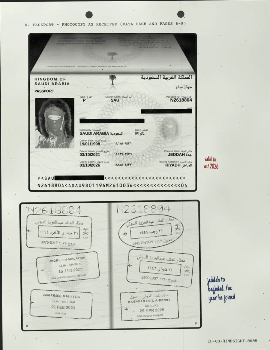 HINDSIGHT, página 5 de 6: D. PASSAPORTE - FOTOCÓPIA RECEBIDA (PÁGINA DE DADOS E PÁGINAS 8-9)