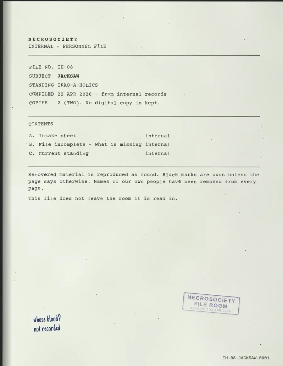 JACKSAW, Seite 1 von 4: NECROSOCIETY – INTERN – PERSONALDATEI