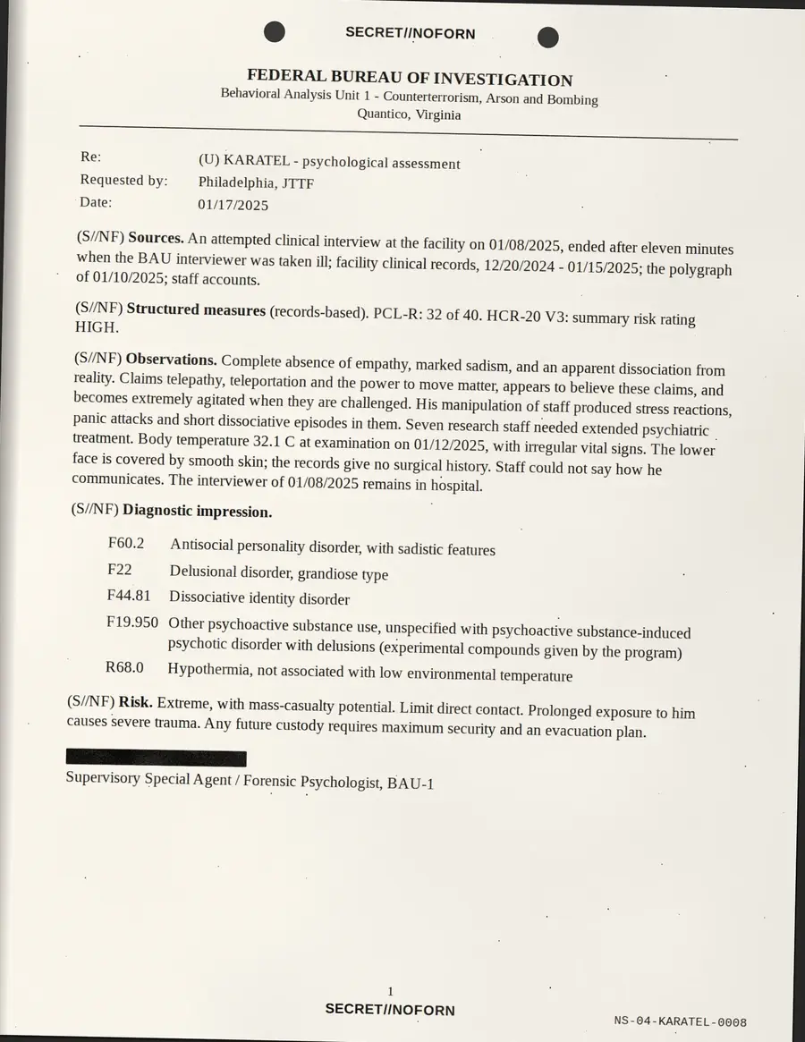 KARATEL, página 8 de 16: FEDERAL BUREAU OF INVESTIGATION - Unidade de Análise Comportamental 1 - Contraterrorismo, incêndio criminoso...