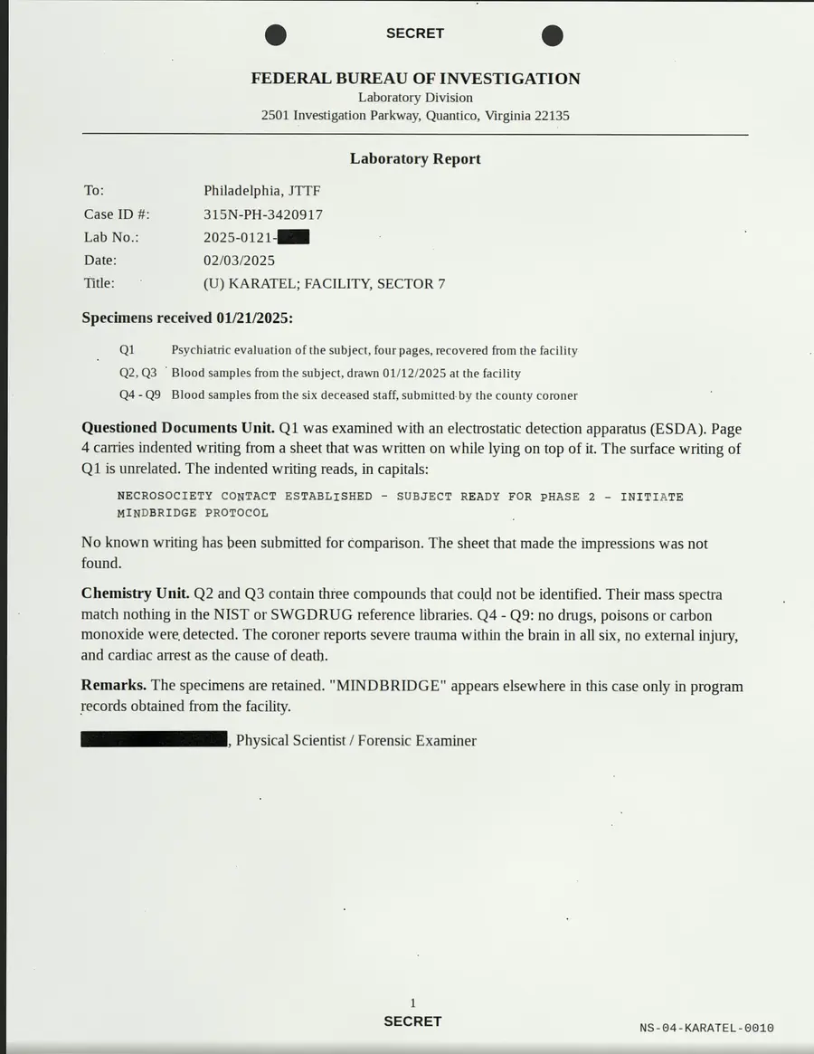 KARATEL, página 10 de 16: FEDERAL BUREAU OF INVESTIGATION - Divisão de Laboratório