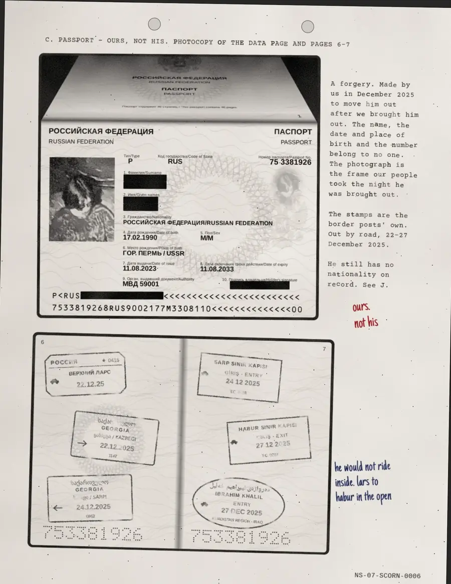 SCORN, Seite 6 von 15: C. REISEPASS – UNSER, NICHT SEINER. FOTOKOPIE DER DATENSEITE UND DER SEITEN 6-7