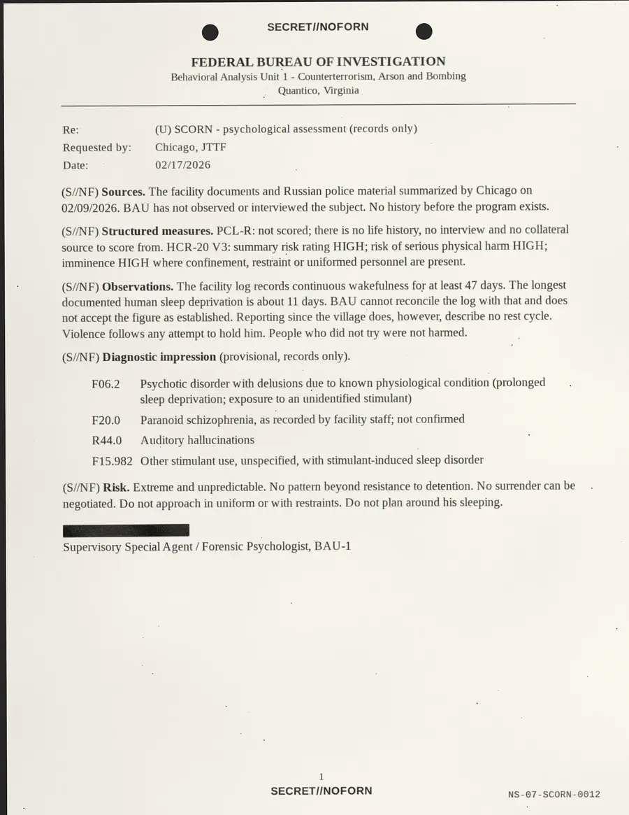 SCORN, Seite 12 von 15: BUNDESUNTERSUCHUNGSBÜRO – Verhaltensanalyse Einheit 1 – Terrorismusbekämpfung, Brandstiftung...