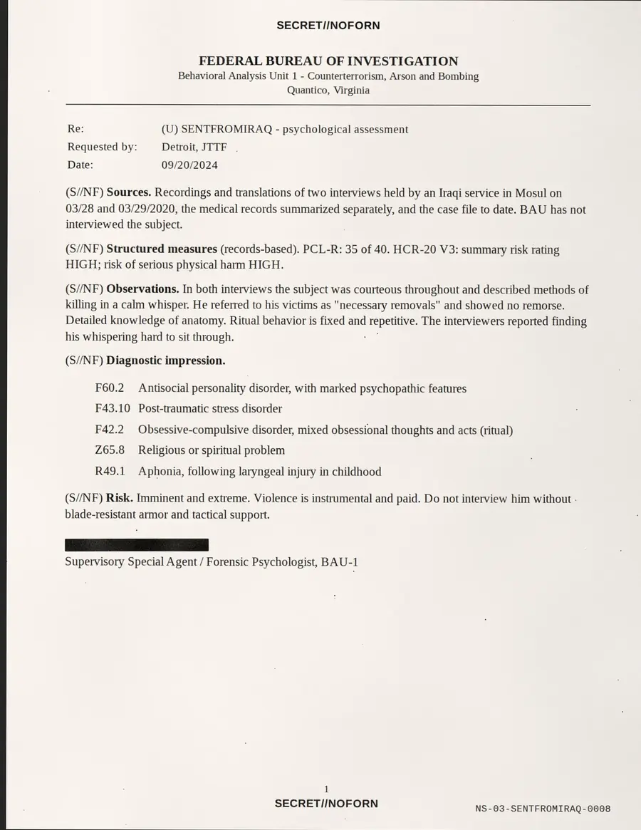 SENTFROMIRAQ, sayfa 8 / 17: FEDERAL SORUŞTURMA BÜROSU - Davranış Analizi Birim 1 - Terörle Mücadele, Kundakçılık...