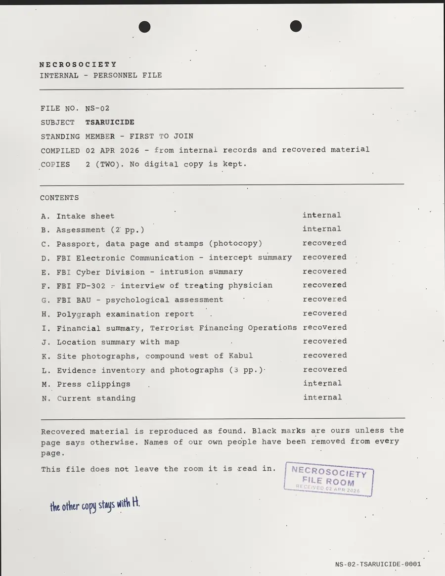 TSARUICIDE, página 1 de 18: NECROSOCIETY - INTERNO - ARQUIVO DE PESSOAL