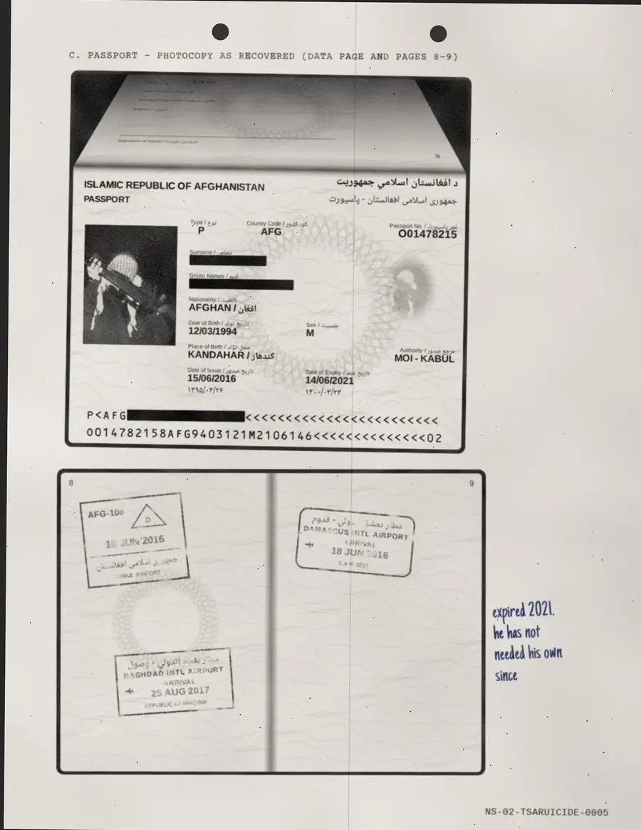 TSARUICIDE, página 5 de 18: C. PASSAPORTE - FOTOCÓPIA RECUPERADA (PÁGINA DE DADOS E PÁGINAS 8-9)
