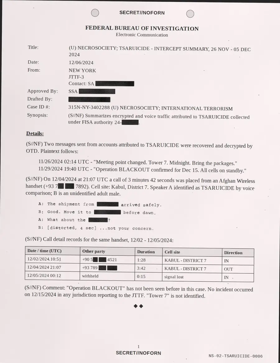 TSARUICIDE, página 6 de 18: ESCRITÓRIO FEDERAL DE INVESTIGAÇÃO - Comunicação Eletrônica